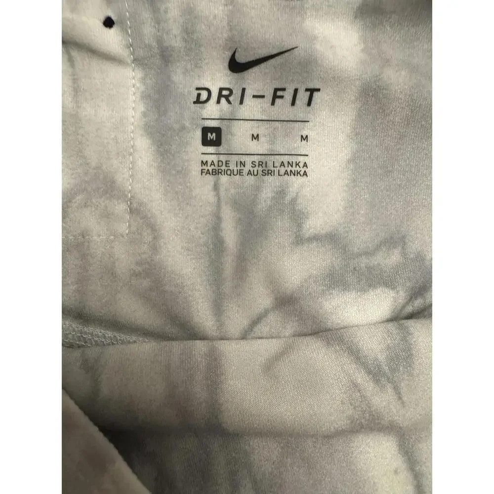 Nike Dri-FIT Women Grey White Abstract Print Cropped Leggings Size M Tie Dye